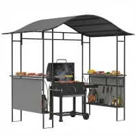 Outsunny 8' x 5' Grill Gazebo Canopy, Outdoor BBQ Shelter with 2 Side Shelves, Dark Grey(m-9)