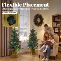 HOMCOM 4ft Prelit Christmas Tree with Dual-Color LEDs, Remote, Set of 2 Aspen Fir, Battery-Operated, 11 Modes, Decorative Pot(m-7)