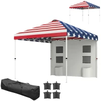 Outsunny 10' x 10' Pop Up Canopy Tent w/ Sidewall, Height Adjustable Instant Sun Shelter w/ Storage Pockets, American Flag Print(m-1)