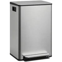 HOMCOM Trash Can with Soft-Close Lid, Garbage Can with Removable Inner Bucket for Kitchen 13.2 gal/50 L, Silver(m-9)