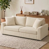 HOMCOM 3 Seater Sofa, 83.5" Modern Upholstered Couch with Pocket Spring and 2 Scatter Cushions for Living Room, Cream White(m-8)
