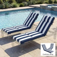 Outsunny Outdoor Chaise Lounge Cushions Set of 2 with 6 Ties, High-Density Foam, for Patio and Poolside, Dark Blue and White(m-10)
