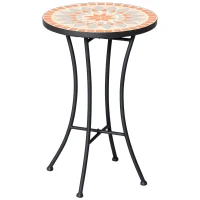 Outsunny Mosaic Patio Table, Round Coffee Table with Metal Frame, Garden Furniture for Outdoor, Poolside, Yellow & Grey(m-9)