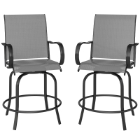 Outsunny Outdoor Bar Stools Set of 2, 360° Swivel Bar Height Chairs, 26.75" x 29.5" x 48.5", Gray