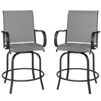 Outsunny Outdoor Bar Stools Set of 2, 360° Swivel Bar Height Chairs, 26.75" x 29.5" x 48.5", Gray(m-1)