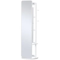 HOMCOM Full Length Glass Mirror with Hidden Jewelry Cabinet and Pine Wood Clothing Rack, White(m-1)