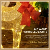 Outsunny Light Up Reindeer Yard Decoration, Lighted Deer Christmas Decoration with LED Lights for Indoor, Outdoor, Lawn, Gold(m-5)