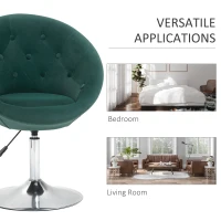 HOMCOM Modern Makeup Vanity Chair Round Tufted Swivel Accent Chair with Chrome Frame Height Adjustable, Green(m-8)