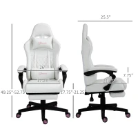 Vinsetto High Back PU Leather Gaming Chair, Racing Computer Chair with Swivel Wheels, Retractable Footrest, Headrest, Lumbar Support, and Armrest, White and Pink(m-3)