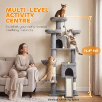 PawHut 72" Cat Tree, Large Cat Tower with 2 Condos, 3 Padded Beds, Hammock, 3 Scratching Posts and Ladder(m-4)