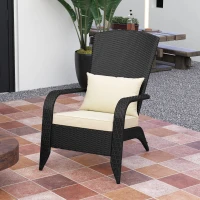 Outsunny Patio Wicker Adirondack Chair, Outdoor Rattan Fire Pit Chairs w/ Soft Cushions, Tall Backrest, Tilted Seat, Cream White(m-8)