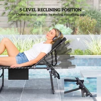 Outsunny Folding Chaise Tanning Lounge Chair w/ 5-level Reclining Back, Reading Hole, Side Pocket, Headrest, Black(m-6)