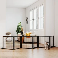 PawHut Wooden Freestanding Pet Gate w/ 2 Support Feet, Black(m-8)