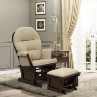HOMCOM Nursery Glider Rocking Chair with Ottoman, Thick Padded Cushion Seating and Wood Base, Cream White(m-2)