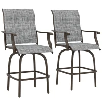 Outsunny Outdoor Bar Stools Set of 2, Swivel Bar Height Chairs with High Back, Curved Armrests and Steel Frame, Mixed Grey(m-9)