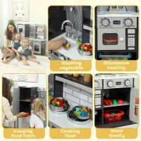 Qaba Play Kitchen for Kids, Pretend Kids Kitchen Playset with Switch Knob Sound, Accessories for Ages 3-8 Years, Dark Brown(m-5)