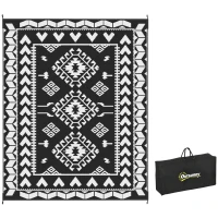 Outsunny Reversible Outdoor Rug, Waterproof Plastic Straw with Carry Bag, 8' x 10', Black & White Rhombus Patchwork(m-11)