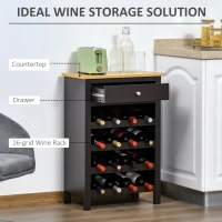 HOMCOM Wine Bar Cabinet, Modern Buffet Cabinet with 16-Bottle Wine Holder and Drawer, Kitchen Storage Cabinet for Living Room, Home Bar, Dark Brown(m-4)