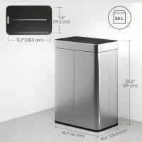 HOMCOM 14.5 Gal (55 L) Sensor Can, Garbage Can with Soft-Close Butterfly Lid, Fingerprint-Proof Stainless Steel, Silver(m-3)