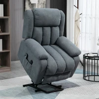HOMCOM Power Lift Chair for Elderly Big and Tall with Massage, Linen Fabric Upholstered Recliner Sofa Chair with Remote Control, Side Pockets, Grey(m-2)