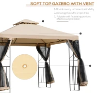 Outsunny 10' x 10' Patio Gazebo with Corner Shelves, Outdoor Gazebo Canopy Shelter with Netting, and Vented Roof, for Garden, Lawn, Backyard and Deck(m-4)