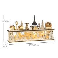 HOMCOM Desktop Christmas Decoration, Christmas Village Houses with Church, Windmill Battery Operated, Natural Wood(m-3)
