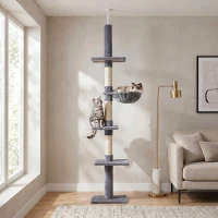 PawHut 8.5ft Cat Climbing Tree 5-Tier Cat Activity Center Floor-to-Ceiling Cat Climber Toy with Scratching Post Play Rest Post Pet Furniture Grey(m-1)