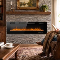 HOMCOM 60" Electric Fireplace, Ultra-Thin Recessed, Wall Mounted and Freestanding Fireplace w/ Flame Effect, 750W/1500W, Black(m-12)