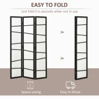 HOMCOM 5.6ft Folding Room Divider, 3 Panel Wall Partition with Wood Frame for Bedroom, Home Office, White(m-6)