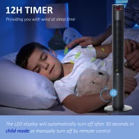 HOMCOM Freestanding Tower Fan Cooling for Home Bedroom with 3 Speed, 12h Timer, Oscillating, LED Panel, Remote Controller, Black(m-6)