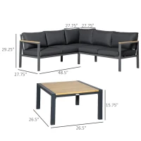 Outsunny 4 Piece Patio Furniture Set, Outdoor L-Shaped Sectional Sofa with 2 Loveseats, 1 Couch Corner, Outside Conversation Set with Dining Table, Cushions, Gray(m-3)