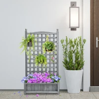 Outsunny Raised Garden Bed with Trellis for Climbing Vines, 25.2" x 11" x 47.2" Wood Planter Box for Garden, Free Standing Flower Bed, Indoor Outdoor Display Rack, Grey(m-8)