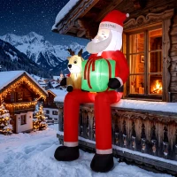 Outsunny 112" Giant Christmas Inflatable Hanging Santa Claus Sitting w/ Reindeer, Gift Box(m-1)
