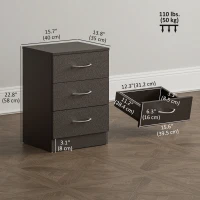 HOMCOM Bedside Table, Modern Night Stand with 3 Drawers and Metal Rail for Bedroom, Dark Brown(m-3)