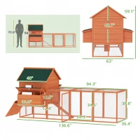 PawHut 137" Wooden Chicken Coop for 4-6 Chickens, Backyard, Orange(m-3)