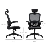 Vinsetto High Back Mesh Chair, Home Office Task Computer Chair with Adjustable Height, Lumbar Back Support, Headrest, and Arms, Black(m-18)