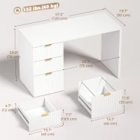 HOMCOM Computer Desk with Drawers Office Desk with Reversible File Drawers Study Table Bedroom Study 47" White(m-3)