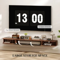 HOMCOM 71" Floating TV Stand for TVs up to 75 Inch, Wall Mounted Media Console with Flip Drawer and 2 Open Shelves, Walnut(m-5)