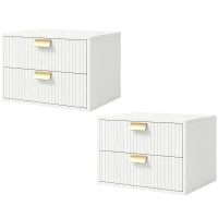 HOMCOM Modern Floating Nightstands Set of 2, Wall Mounted Bedside Tables with 2 Wave Drawers White(m-2)