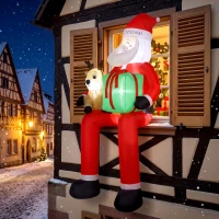 Outsunny 112" Giant Christmas Inflatable Hanging Santa Claus Sitting w/ Reindeer, Gift Box(m-8)