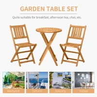 Outsunny 3-Piece Acacia Wood Bistro Set, Folding Patio Furniture with 2 Folding Chairs and Round Coffee Table, Teak, Slatted Finish, for Backyard, Balcony, Deck, Natural(m-4)