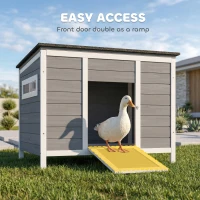 PawHut Duck Coop, Wooden Duck House Rabbit Hutch with Openable Roof, Removable Base, Elevated Legs, Ramp, Ventilated Windows(m-6)