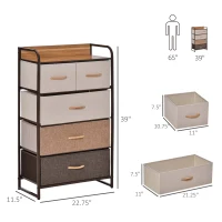 HOMCOM 5-Drawer Fabric Dresser Tower, 4-Tier Storage Organizer with Steel Frame for Hallway, Bedroom, and Closet, Maple Wood(m-3)