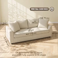 HOMCOM 3 Seater Sofa, 83.5" Modern Upholstered Couch with Pocket Spring and 2 Scatter Cushions for Living Room, Cream White(m-3)