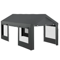 Outsunny 10' x 20' Carport, Heavy Duty Portable Garage, Height Adjustable, with 4 Mesh Windows and 4 Doors, Gray(m-11)