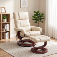HOMCOM Swivel Recliner with Ottoman Massage, Recliner Chair and Ottoman, Faux Leather Reclining Chair with Remote, Cream White(m-2)