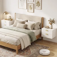 HOMCOM Modern Floating Nightstands Set of 2, Wall Mounted Bedside Tables with 2 Wave Drawers White(m-8)