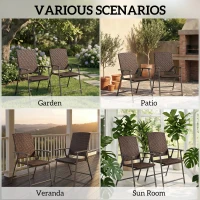 Outsunny Outdoor Wicker Dining Chair Set of 2, 2 Pieces Rattan Foldable Chair with Steel Frame for Garden, Backyard, Porch, Brown(m-7)