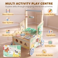 Qaba Wooden Baby Walker for 1-3 Year, Montessori Inspired Push Along Walker Toys, Multifunctional Activity Centre(m-4)