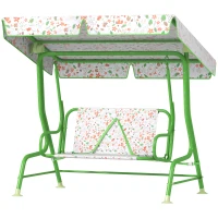Qaba Kids Patio Swing Chair with Adjustable Canopy, Safety Belt for Patio, Garden, Poolside, Balcony, Green(m-1)